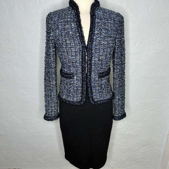 St. John Dresses & Skirts - St. John Novelty Ribbon Blue and Black Tweed Suit Size 2.